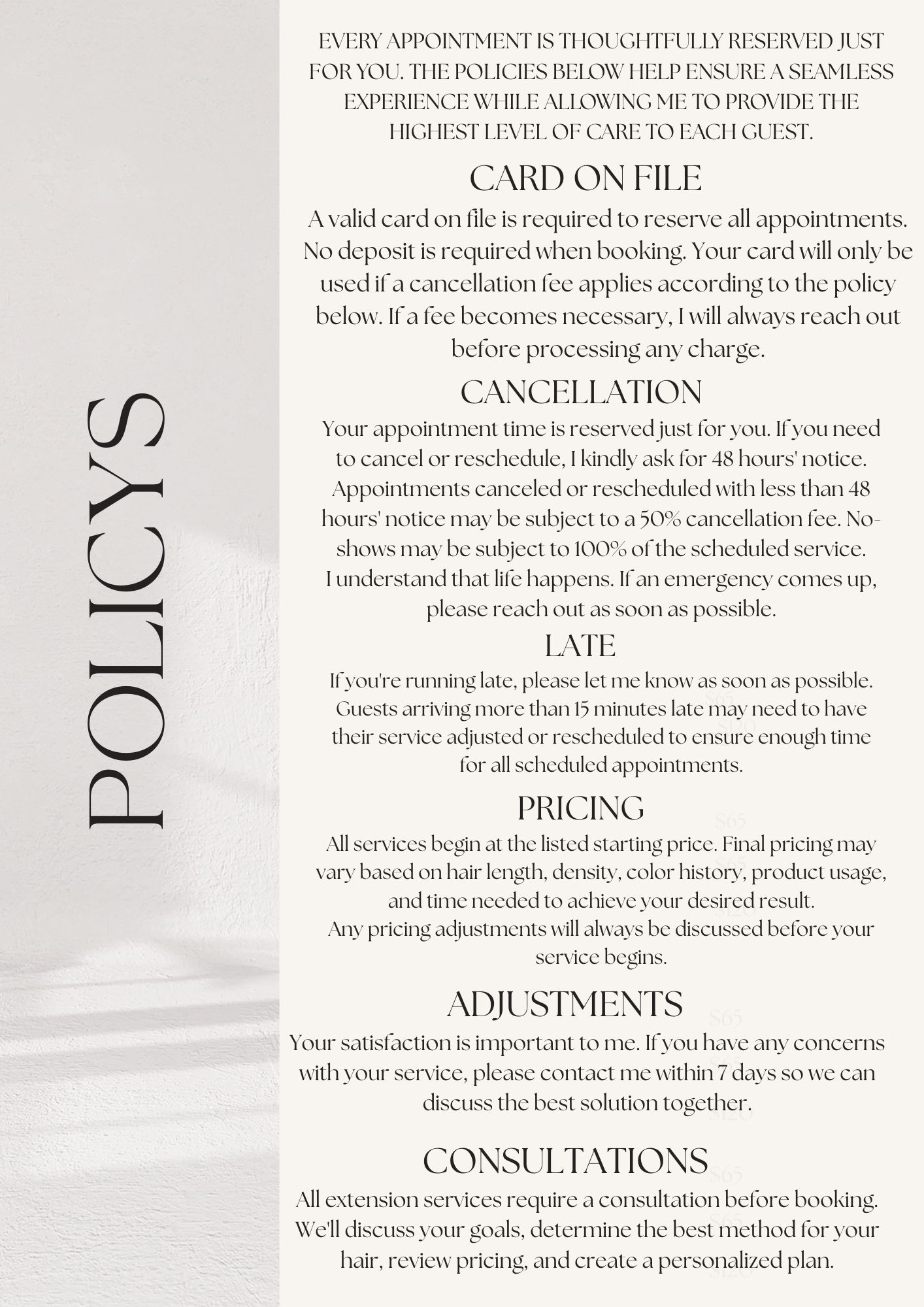 Morrison Hair Co. Salon Policies